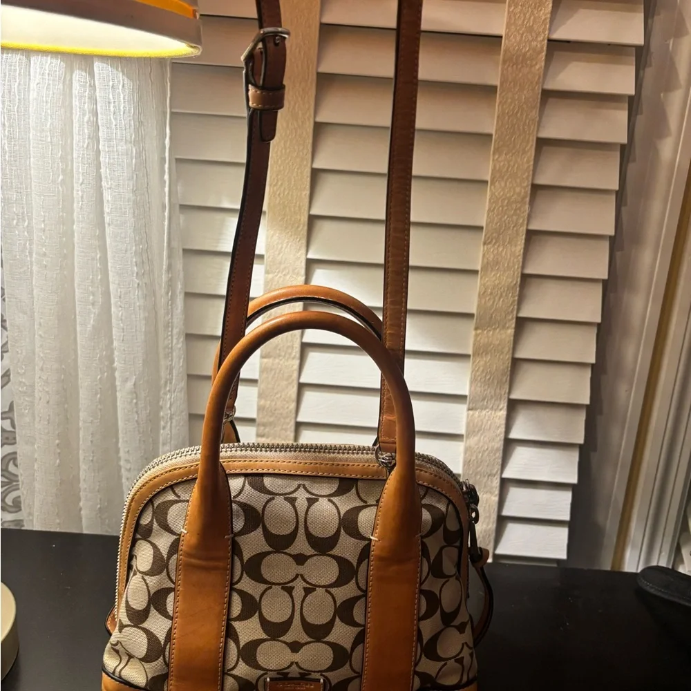 Coach Brown and Tan Signature Satchel - Picture 3 of 14